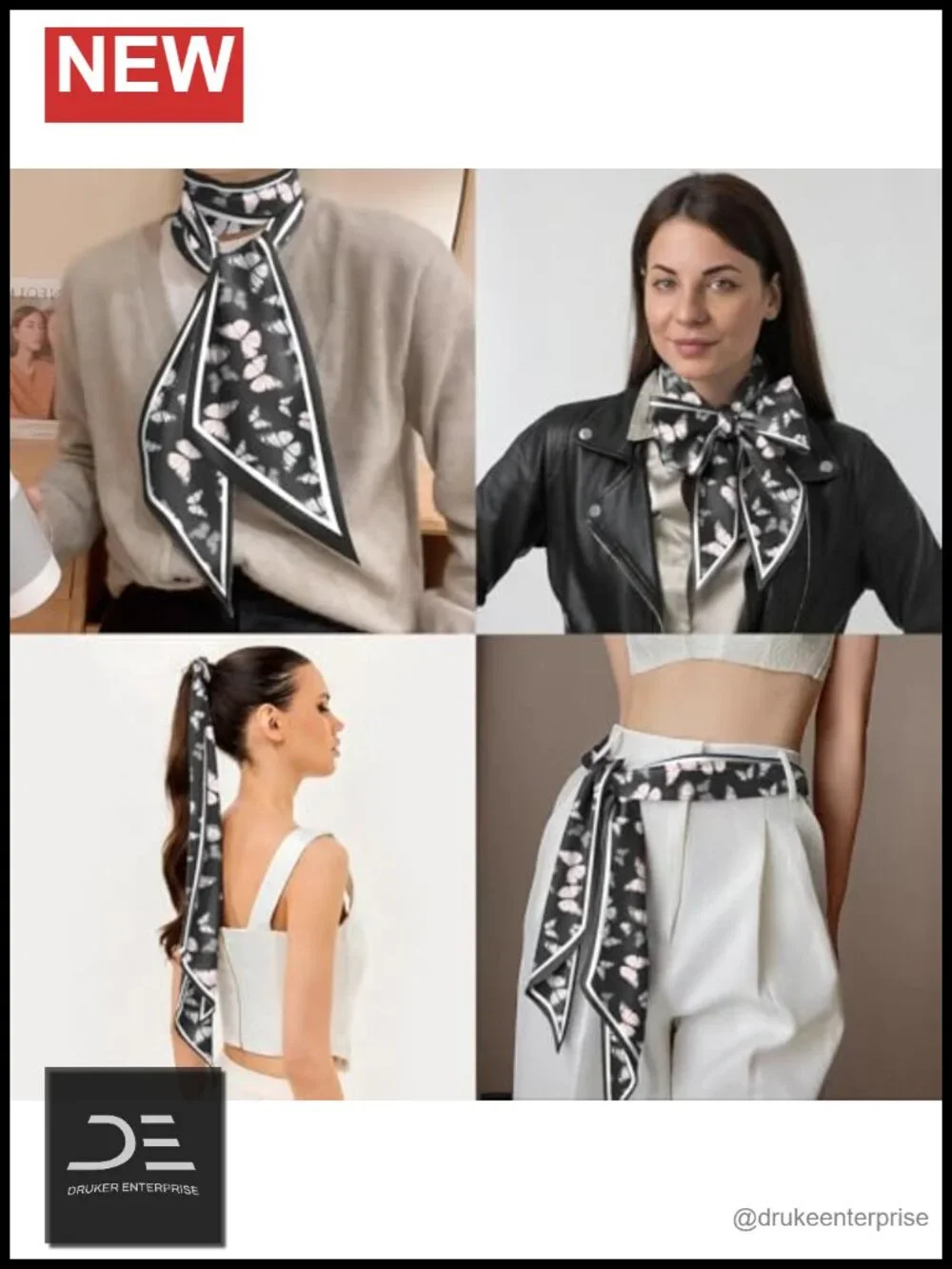 Polyester Satin Silk Feeling Fashion Scarf - Long Thin Scarf for Hair Neck Bag
